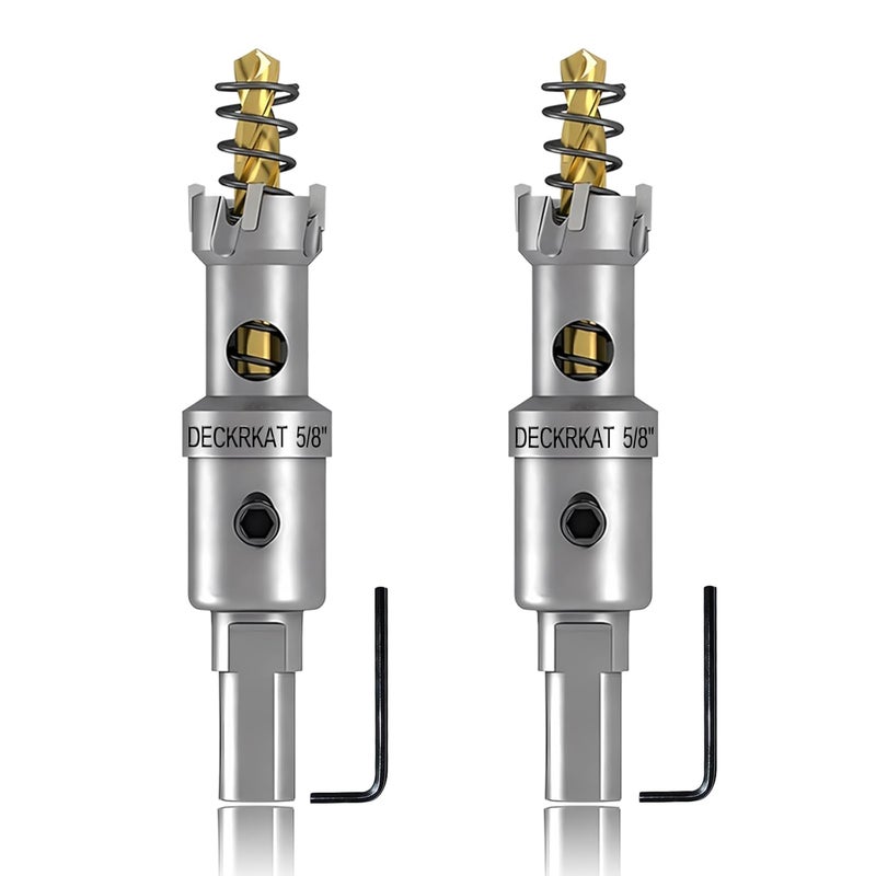 DECKRKAT 2-Pack 5/8” TCT Hole Saws for Hard Metal, Heavy Duty 16mm Tungsten Carbide Tipped Hole Cutters Set with Spring-Loaded Pilot Drill Bits for Stainless Steel, Metal, Iron, and Plastic - Image 1